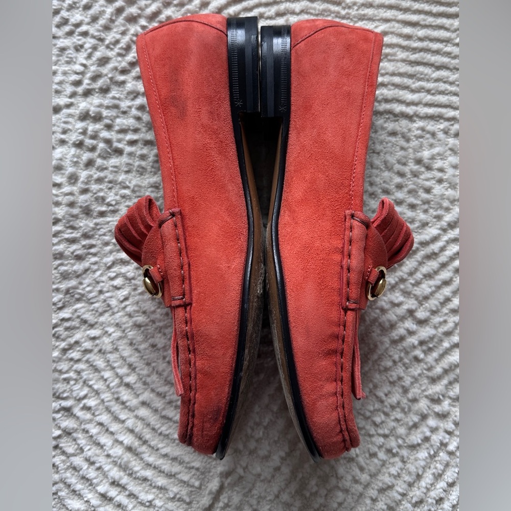 Gucci Orange Suede Fringe Horsebit Loafers 38.5 - Picture 12 of 14